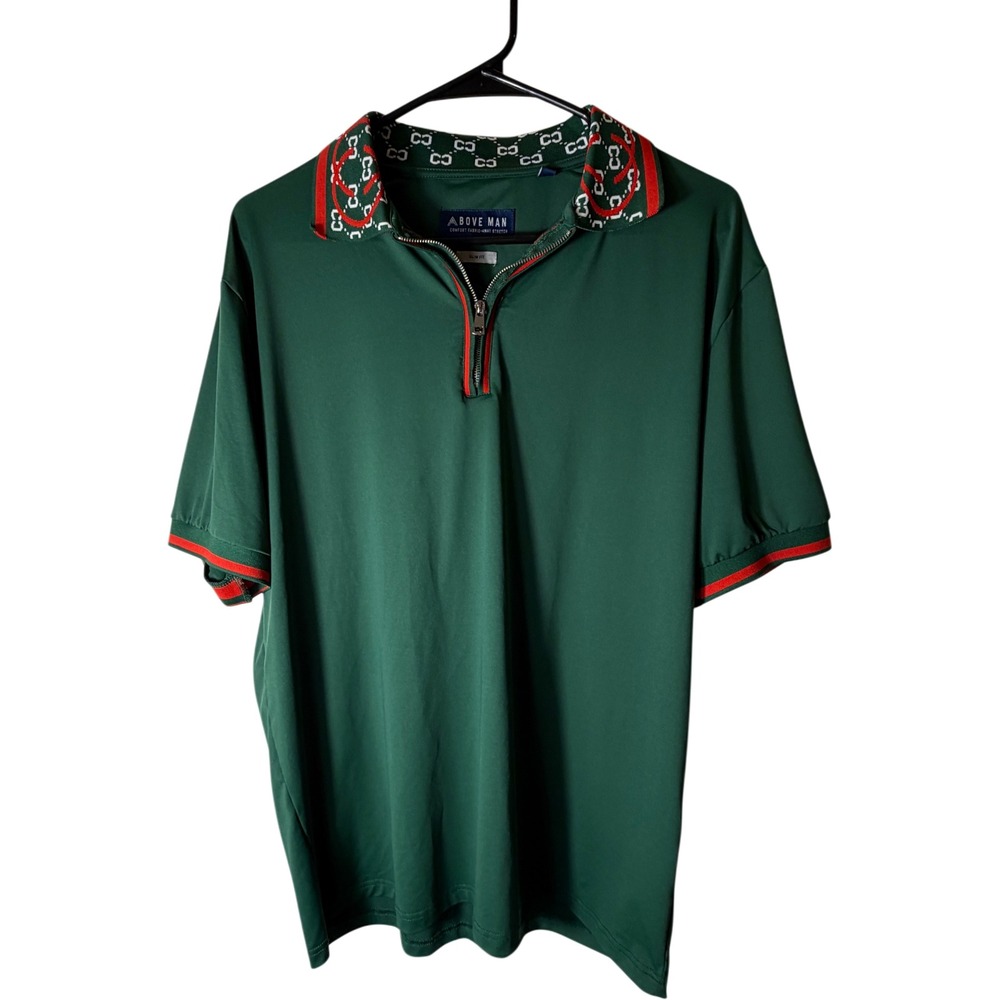 Above Man Green Slim Fit Performance Polo Zip Golf Shirt Mens Large